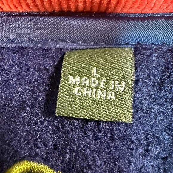 Orvis Boys Large Wool Pullover Sweater Navy Blue Red Trim Elbow Patches - Picture 4 of 7